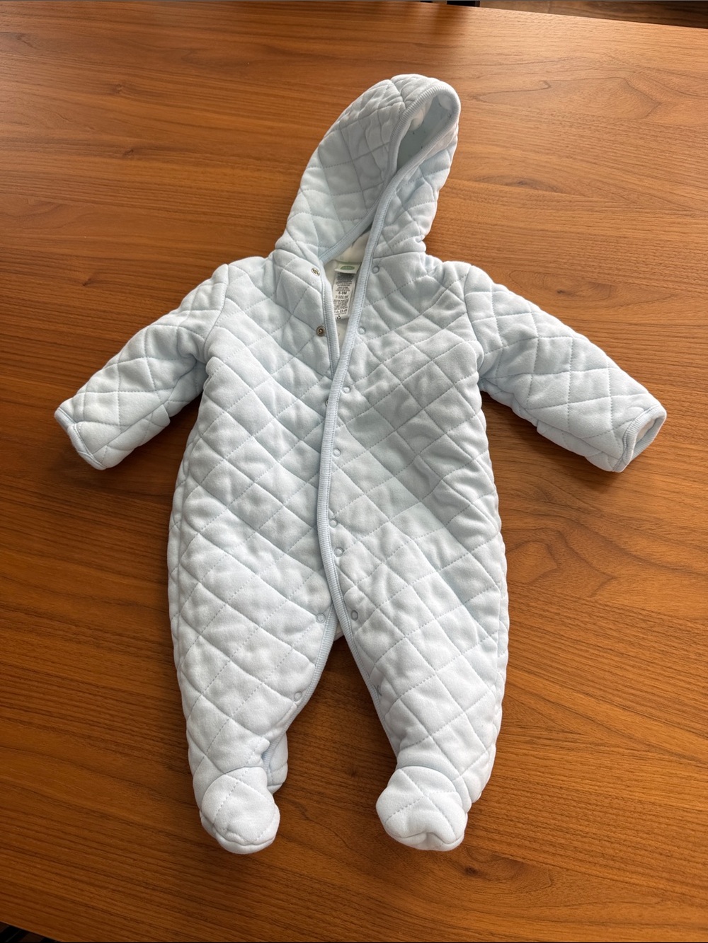 Little Me Quilted Hooded Footed One-Piece - Light Blue